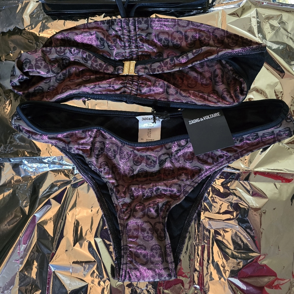 Zadig & Voltaire Black and Purple Skull Bikini